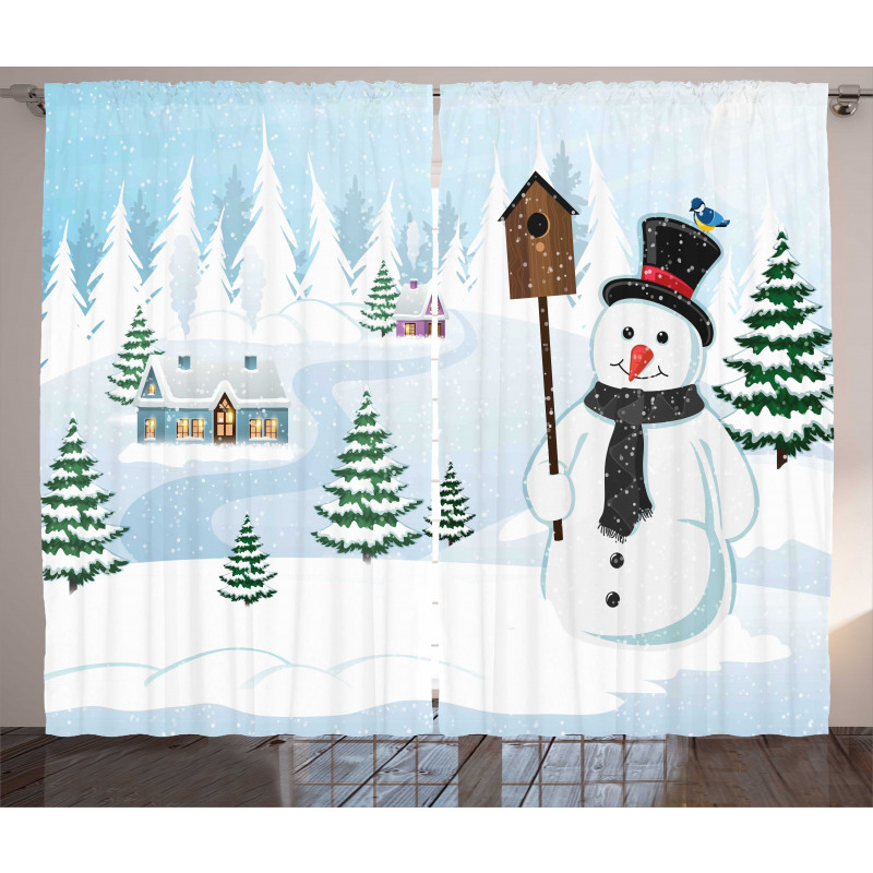 Frosty Holds Nest Graphic Curtain