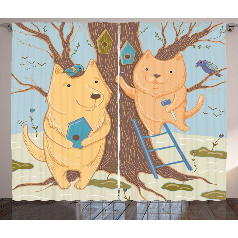 Couple Bears Tree Curtain