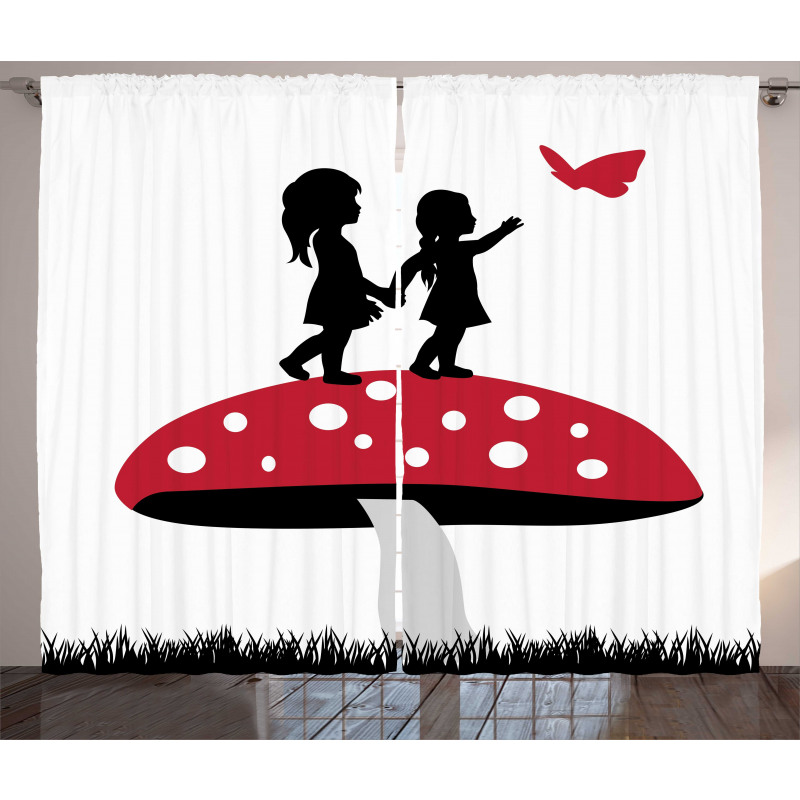 Little Girls on Toadstool Curtain