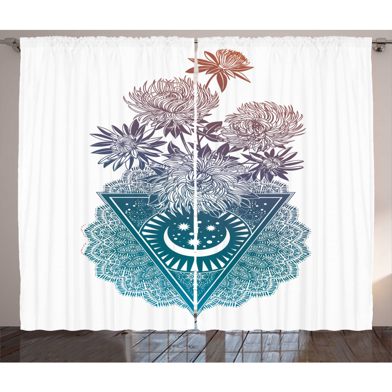 Flowers Moon and Lace Motif Curtain