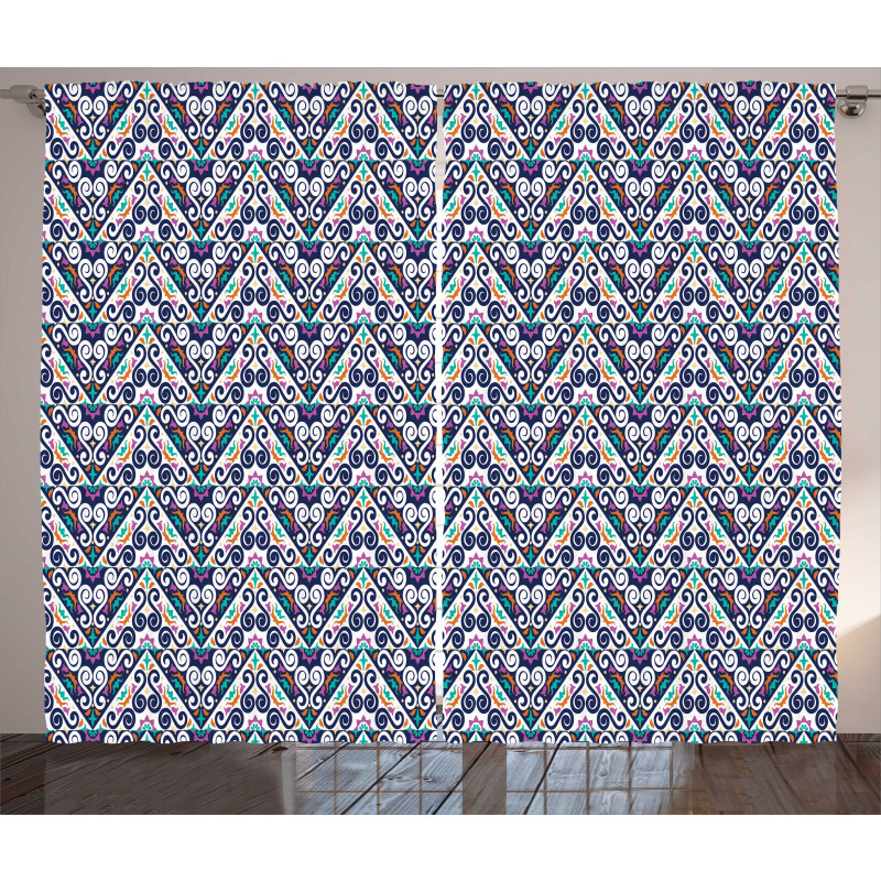 Abstract Folk Ornamental Motif Curtain