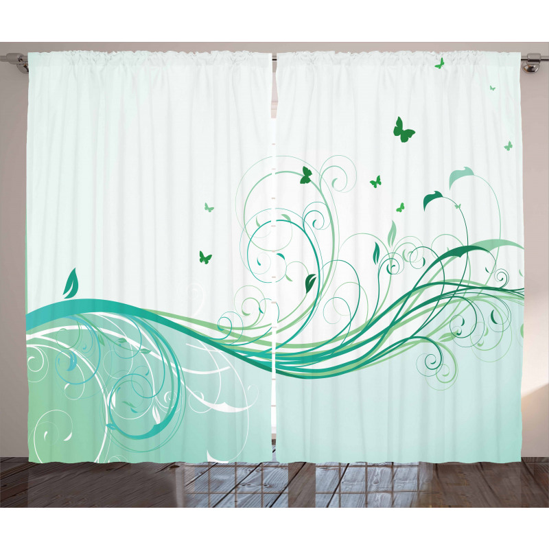 Curvy Lines Wave Flowers Curtain