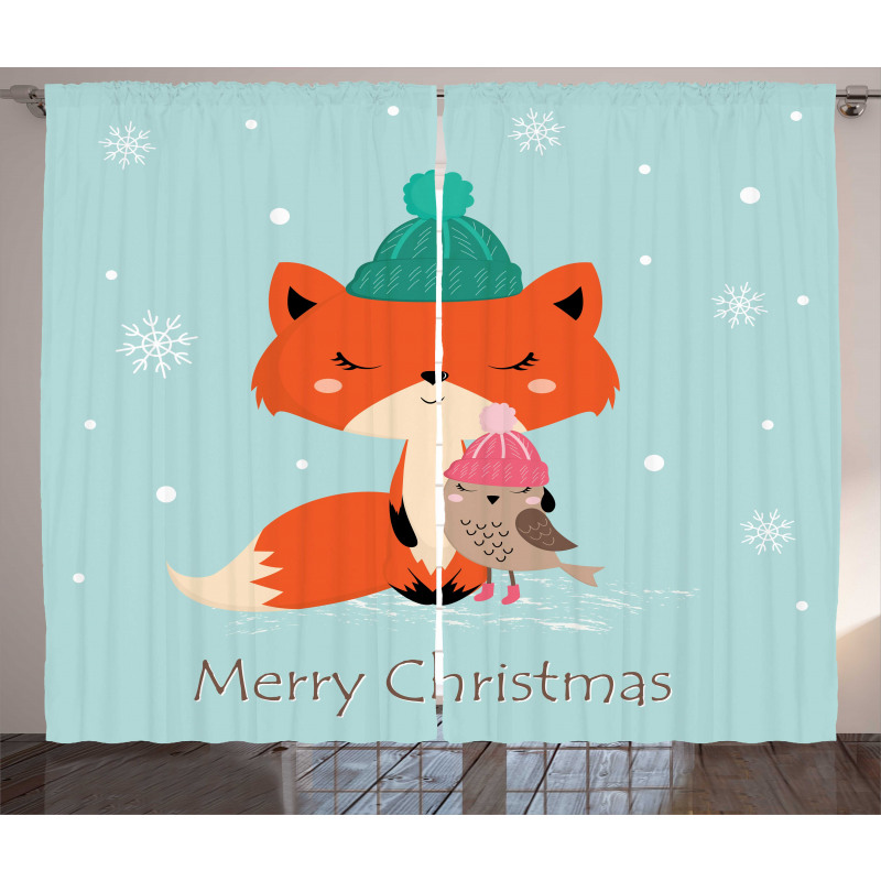 Merry Christmas Bird Animal Curtain