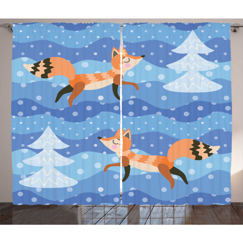 Winter Snowing Tree and Animal Curtain