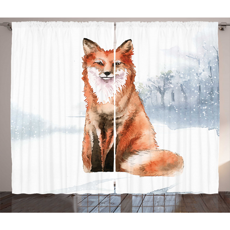 Fine Art Winter Animal Painting Curtain