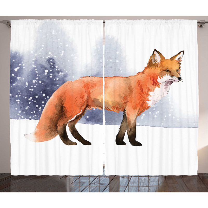 Side View Painting Snow Animal Curtain