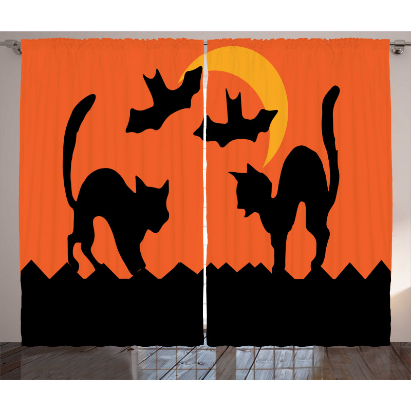 Crescent Cats and Bats Curtain