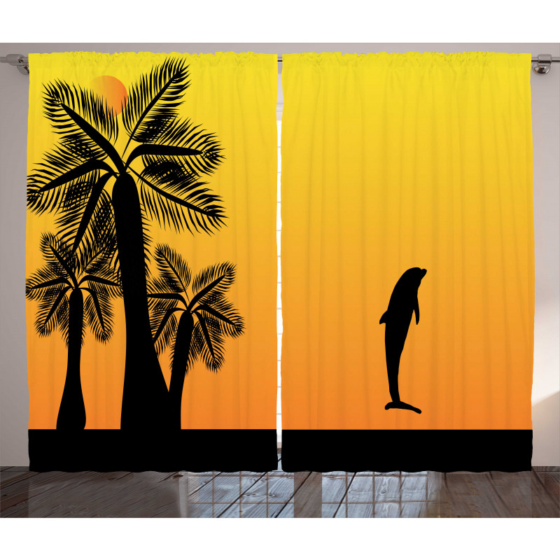 Ombre Sunset Palms Dolphin Curtain