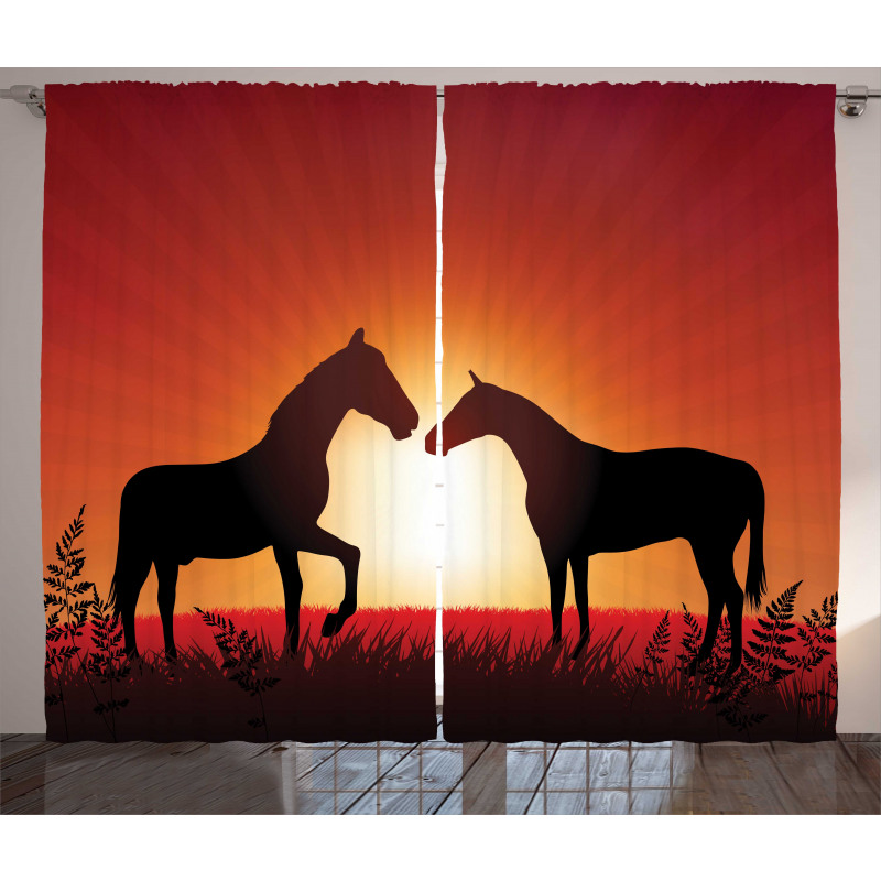 Horses Silhouette on Sunset Curtain