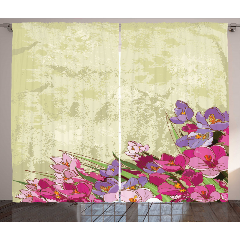 Flora Grunge Theme Curtain