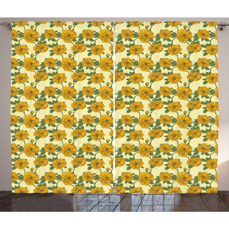 Graphical Flowers Curtain