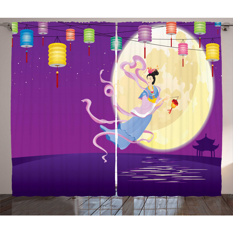 Chinese Woman Cartoon Curtain