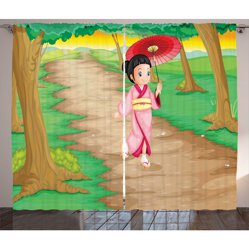 Cartoon Style Geisha Curtain