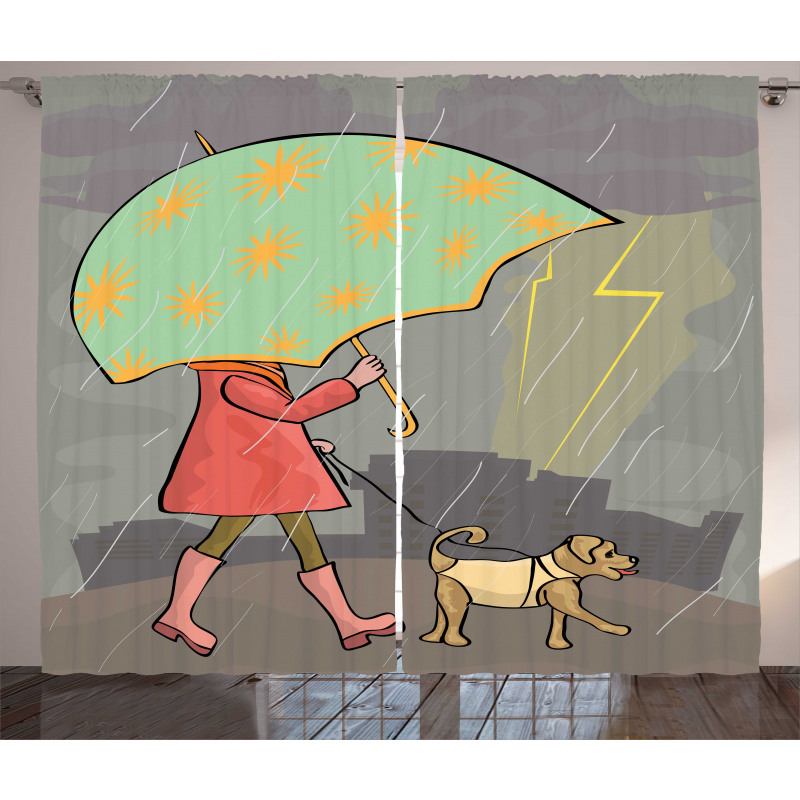 Lady Walking with Dog Curtain