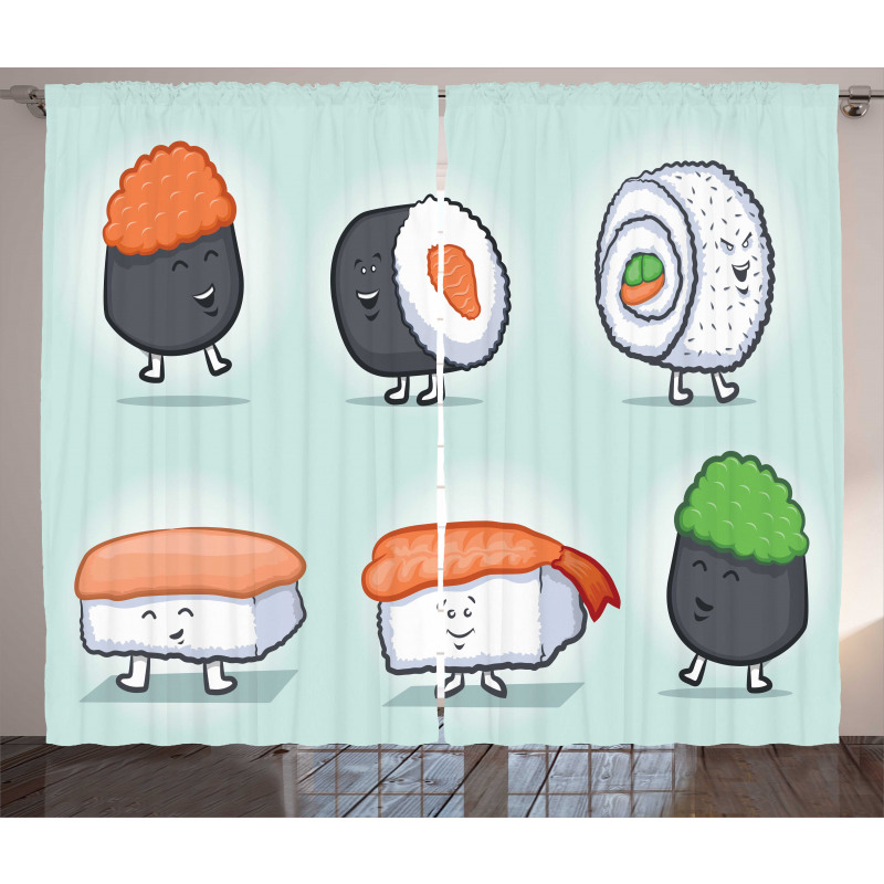 Funny Happy Sushi Characters Curtain