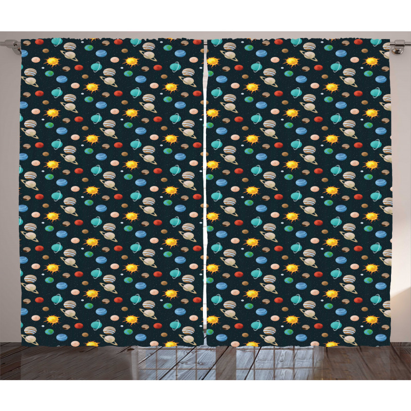 Planets Solar System Curtain