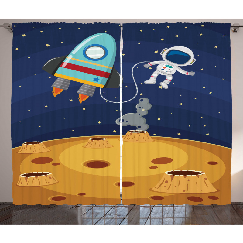 Cartoon Design Space Theme Curtain