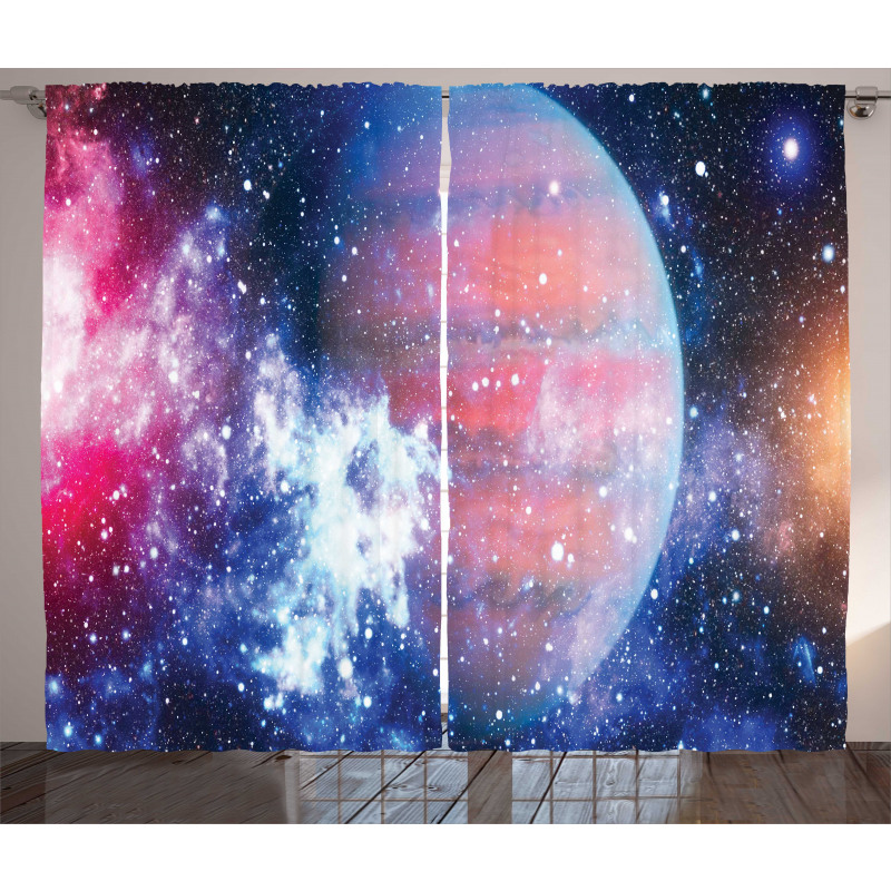 Vivid Nebula and Planet Art Curtain