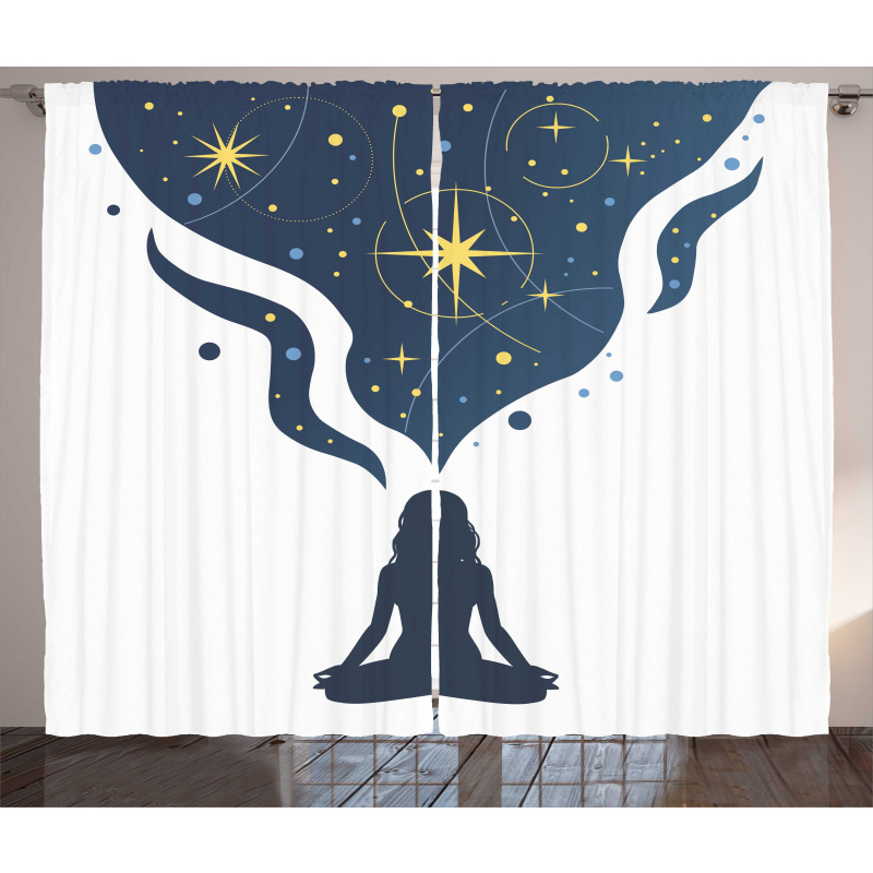 Woman Yoga with Starry Smoke Curtain