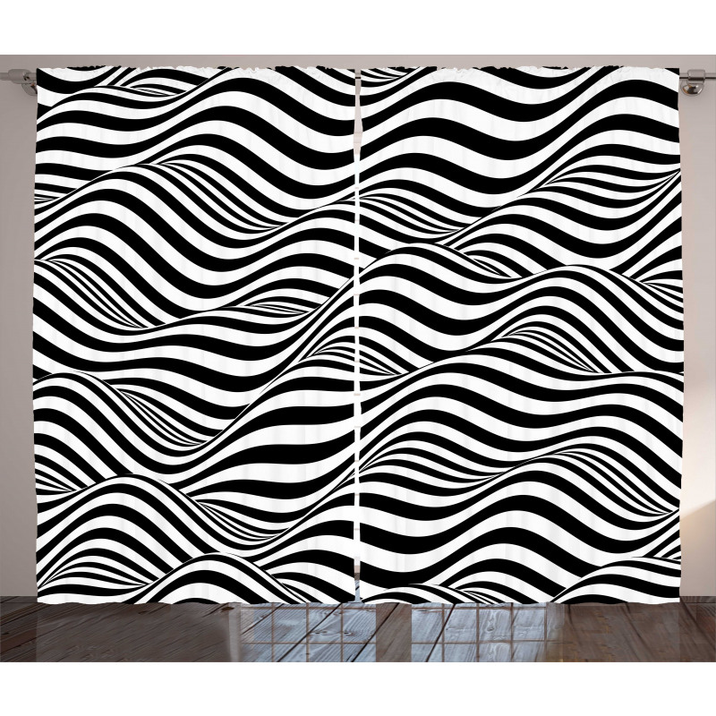 Monochrome Waves Curtain