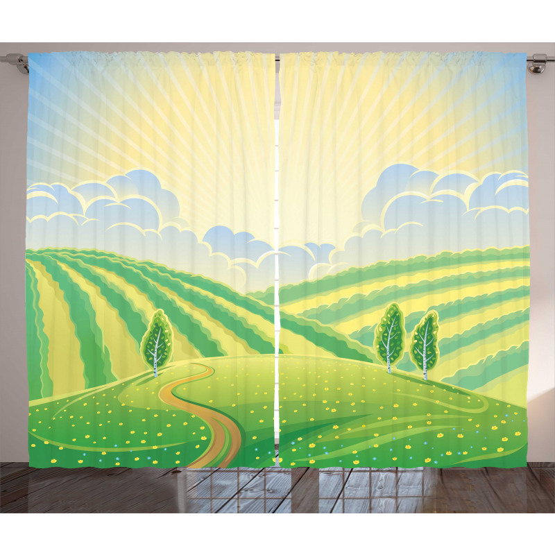 Green Field Graphic Curtain