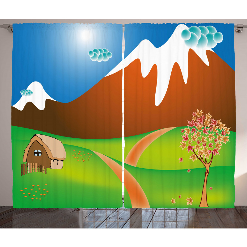 Cartoon Country Scene Curtain