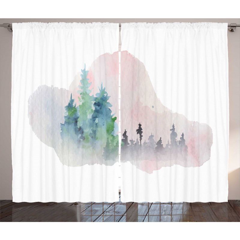 Watercolor Forest Artwork Curtain