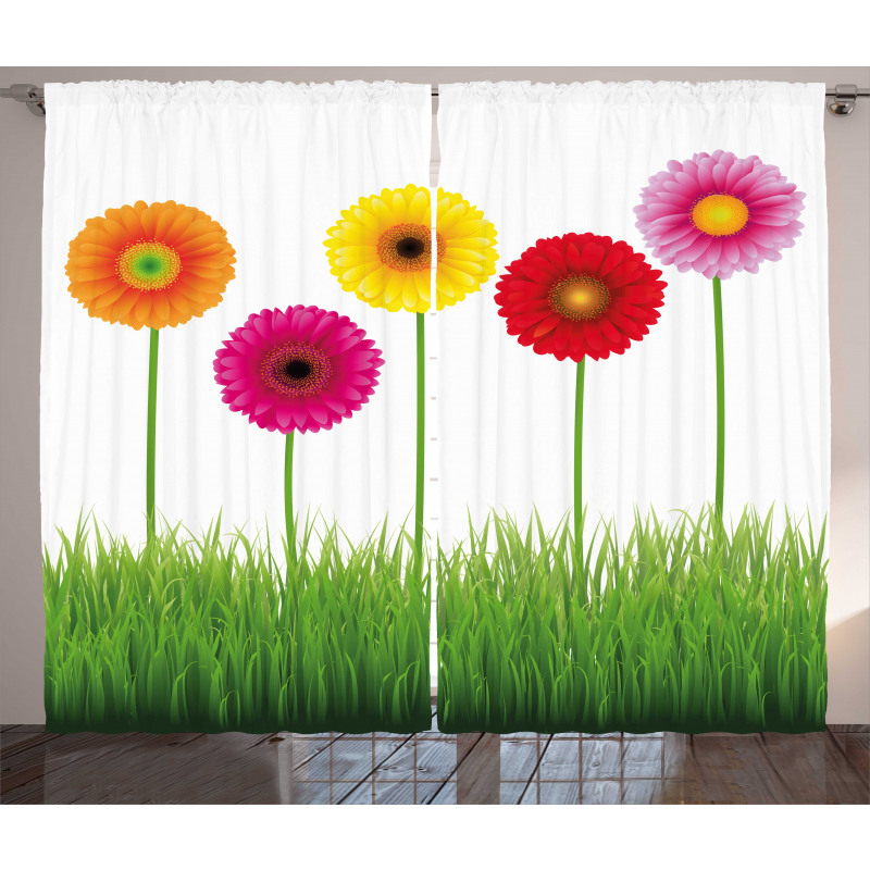 Vivid Flowers on Grass Curtain