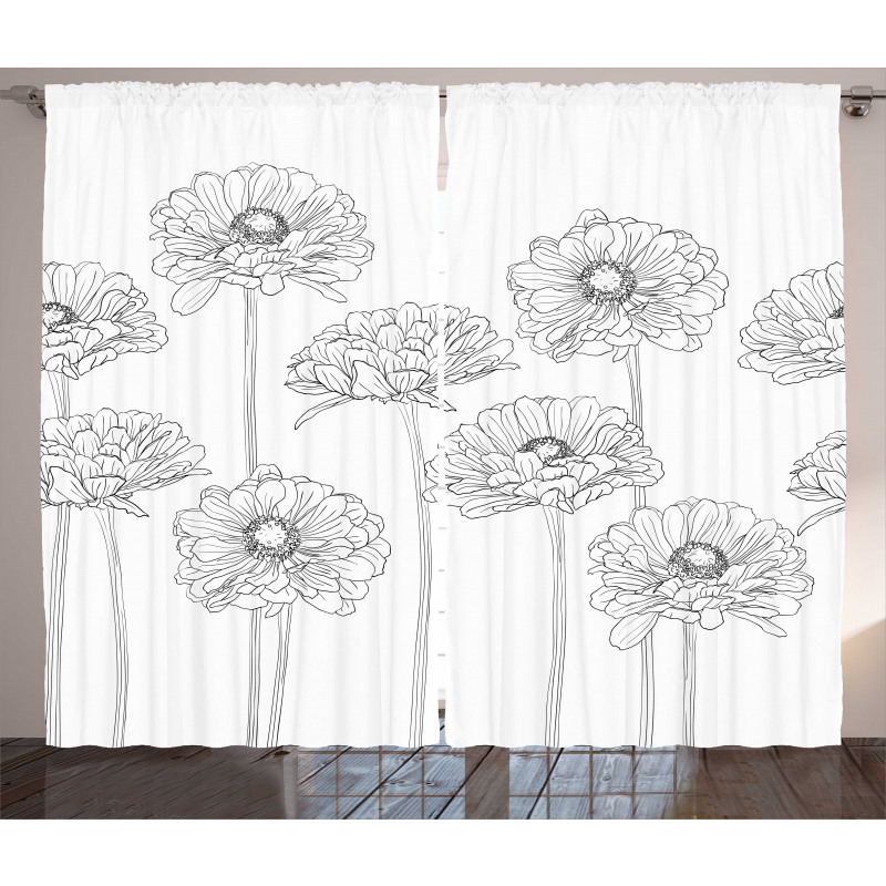 Thin Line Art Flowers Curtain