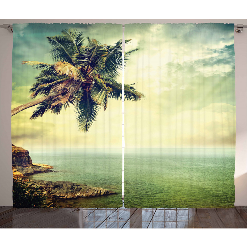 Palm Tree Rocky Shore Curtain