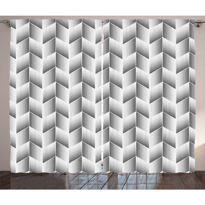 Geometrik Perde Beyaz Siyah Benekli Çizgili Grafik Çizim