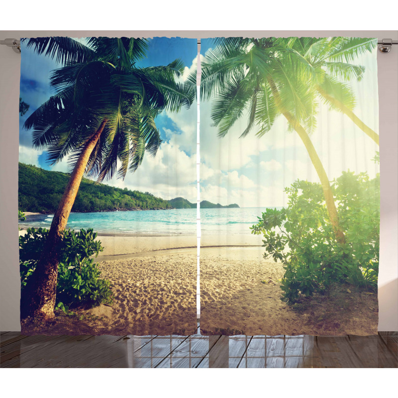 Palm Trees and Ocean Photo Curtain