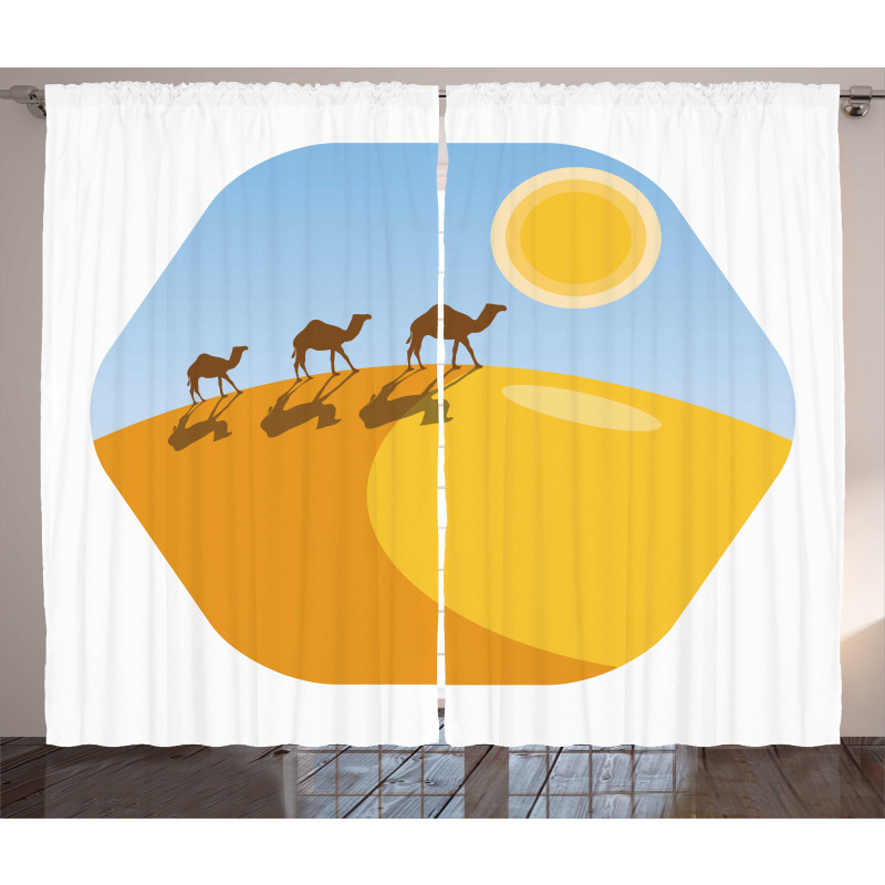 Camels on Desert Cartoon Curtain