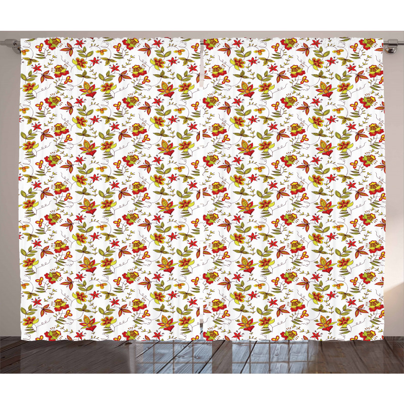 Vintage Fall Flowers Curtain