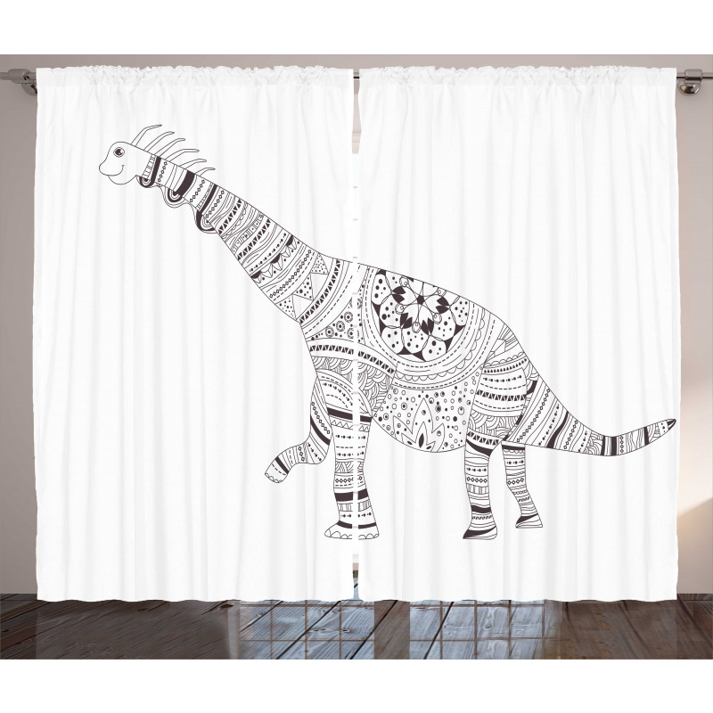 Monochrome Zentangle Dinosaur Curtain