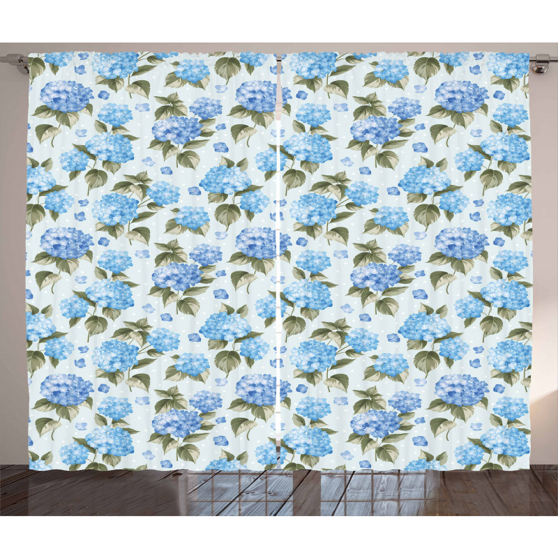 Hydrangea Flowers Swirls Curtain