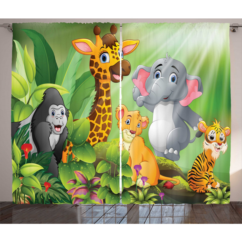 Cartoon Style Wild Animals Curtain