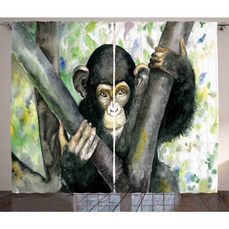 Watercolor Baby Chimpanzee Curtain