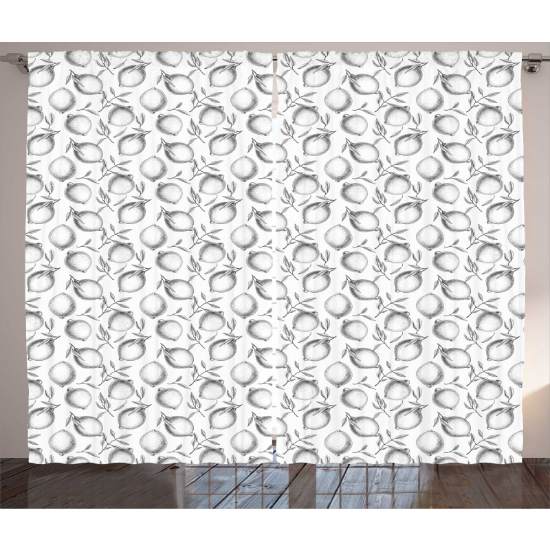 Monochrome Citrus Fruits Curtain