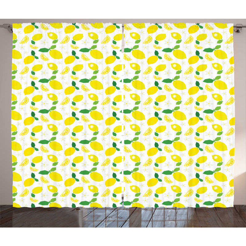 Citrus Leaves Flower Graphic Curtain