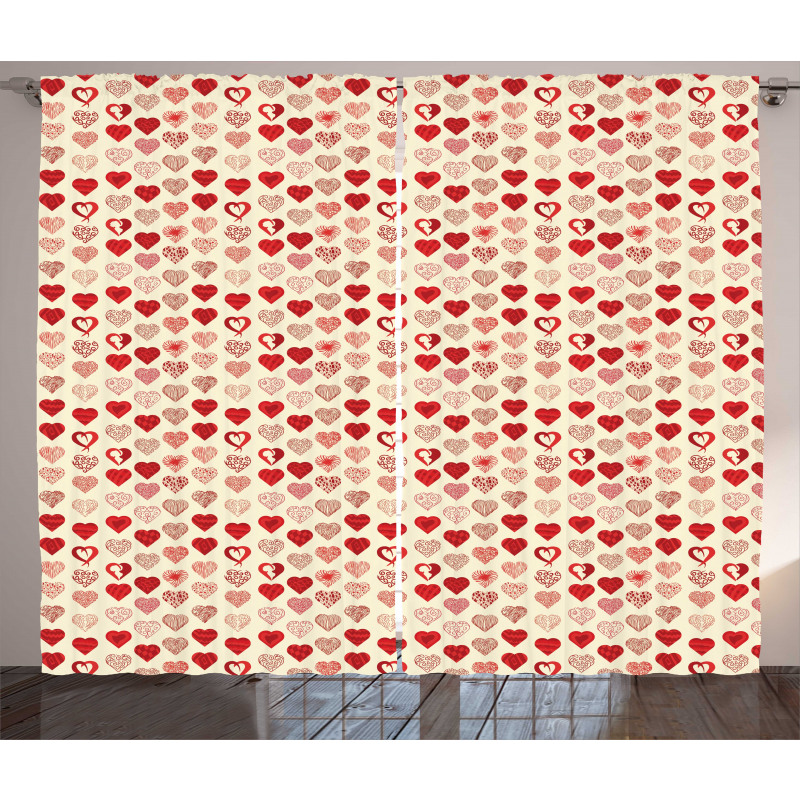 Doodle Hearts Art Curtain