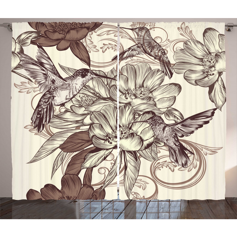 Bird Flowers Pattern Curtain