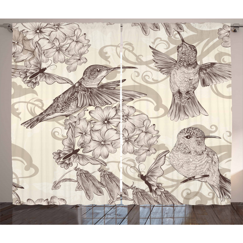 Old Birds and Flowers Curtain