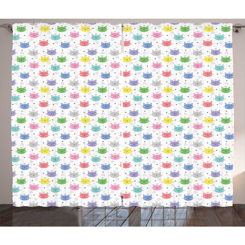 Colorful Princess Cats Curtain