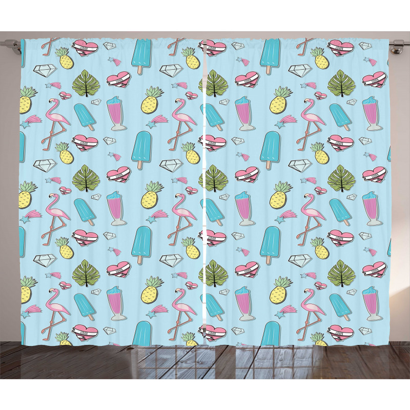 Popsicle Flamingo Pineapple Curtain