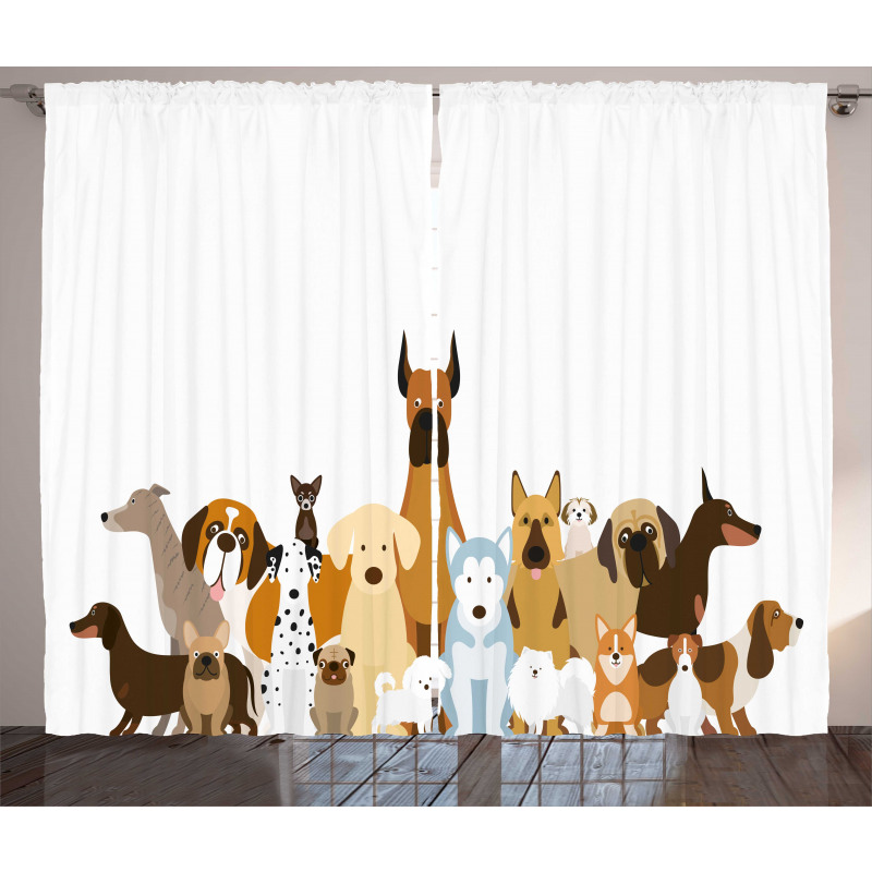 Funny Pet Breeds Cartoon Curtain