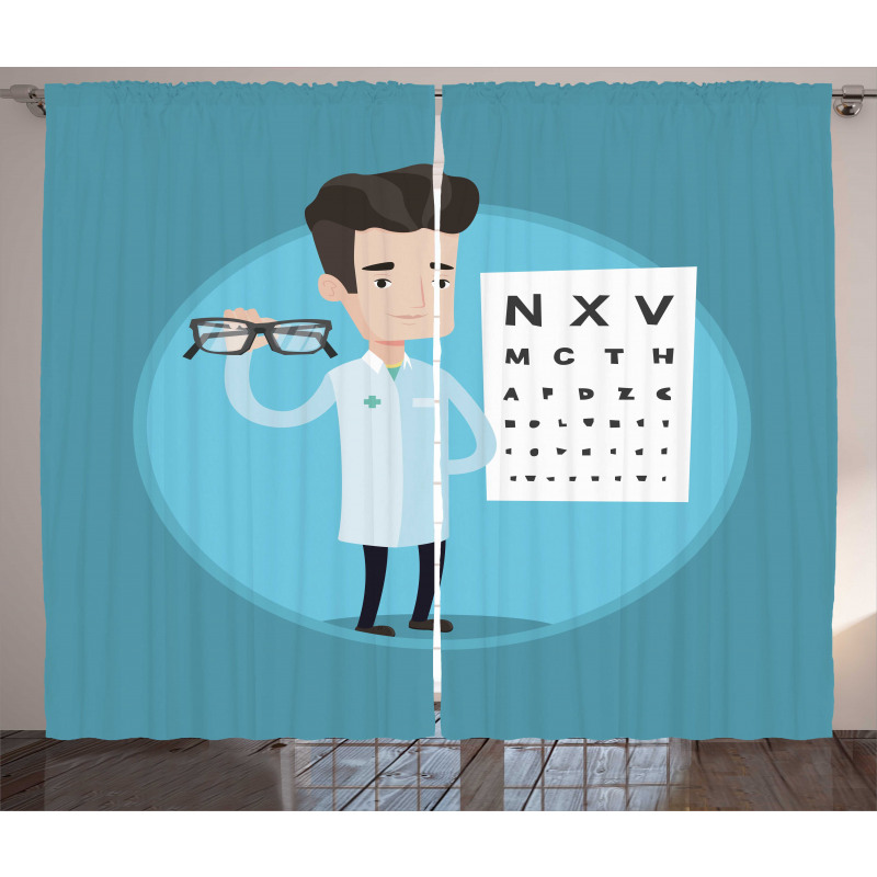 Doctor Holding Eyeglasses Curtain