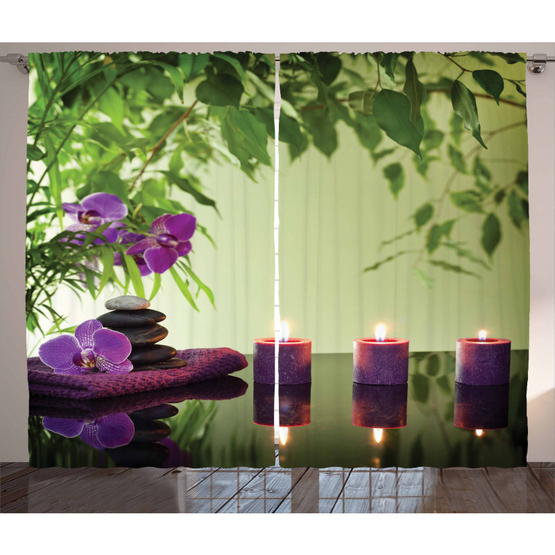 Spa Candles Orchids Bloom Curtain