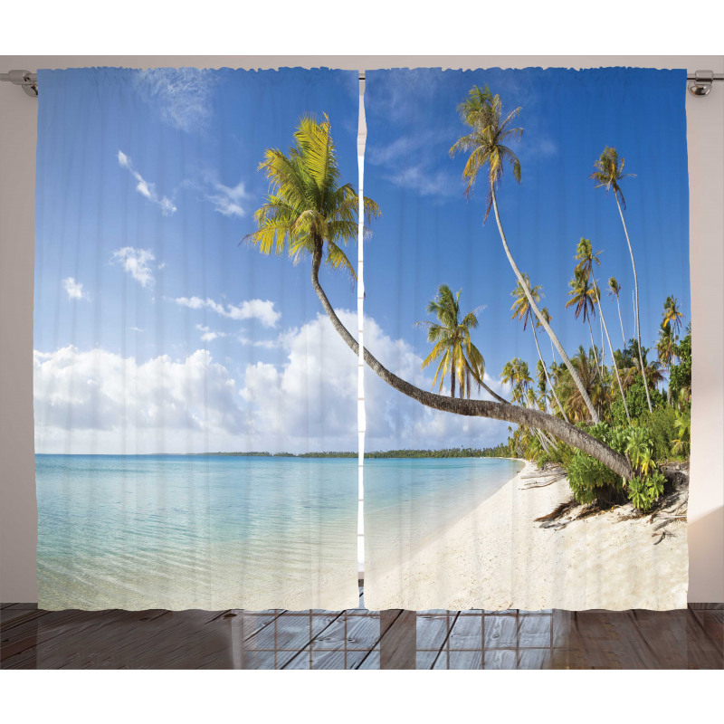 Tropical Beach and Palm Leaves Curtain