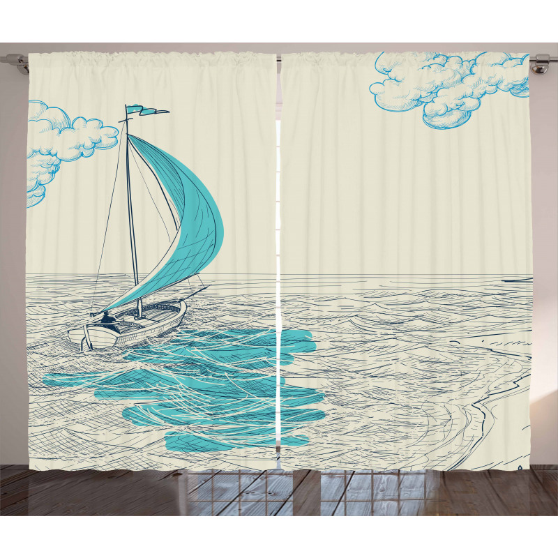 Cloudy Sailing Boat Curtain